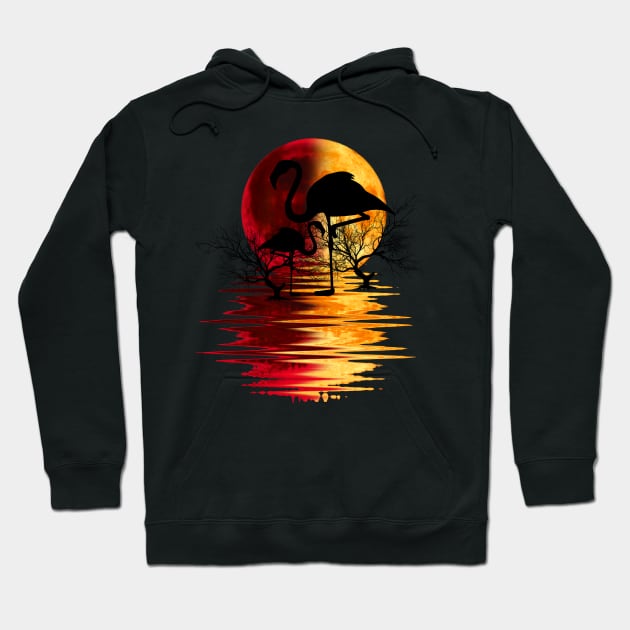 red moon flamingo Hoodie by medo art 1